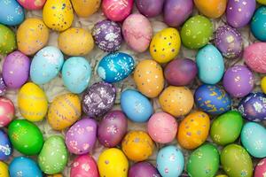 Easter Delight Reveling in the Beauty of Beautiful Easter Eggs, where Vibrant Hues Dance on Smooth Shells, Creating a Whimsical Kaleidoscope of Joy, Sprinkling Festive Cheer and Colorful Elegance photo