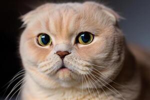 Exploring the Allure of a Beautiful Scottish Fold Cat, where Whiskered Elegance and Playful Charm Unite in a Mesmerizing Portrait of Cuddly Delight photo