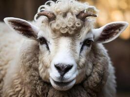 ai generado gracioso Ramadán oveja retrato, animales fondo, fondo de pantalla foto