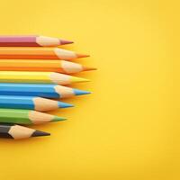 AI generated Colored pencil isolated on yellow background Soft focused selective focus For Social Media Post Size photo