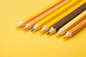 AI generated Soft focused selective focus Colored pencil isolated on yellow background photo