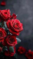 AI generated Grief expression Funeral red roses on dark backdrop, providing copy space Vertical Mobile Wallpaper photo