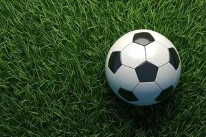 AI generated 3D rendering Soccer ball basic pattern on vibrant green field photo