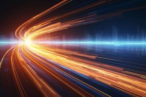 AI generated Futuristic speed High speed motion abstract on the road with technology background photo
