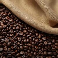 AI generated Background of traditional sack textile with roasted coffee beans arrangement For Social Media Post Size photo