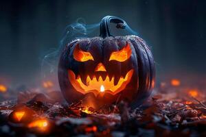 AI generated Photo Gradient backdrop Spooky pumpkin carving design for Halloween themed visuals