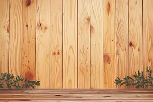 AI generated Empty hardwood table on raintree wooden wall background photo