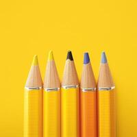 AI generated Soft focused selective focus Colored pencil isolated on yellow background For Social Media Post Size photo