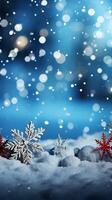 AI generated Snowflakes and bokeh form a captivating winter background scene Vertical Mobile Wallpaper photo