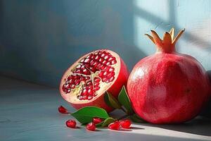 AI generated Gradient elegance Ripe pomegranate mockup with ample copy space photo