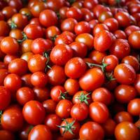 AI generated Image Close up background of red tomatoes, Solanum lycopersicum, for sale For Social Media Post Size photo