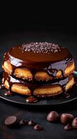 AI generated Tempting treat Boston Cream Pie, dark background with space for text Vertical Mobile Wallpaper photo