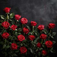 AI generated Mourning roses Dark background enhances red funeral roses with copy space For Social Media Post Size photo