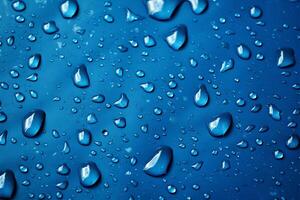 AI generated view Close up Water drops on blue fabric, creating a textured background photo