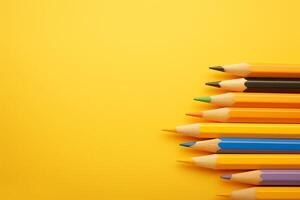 AI generated Selective focus on colored pencil isolated on yellow background, soft photo