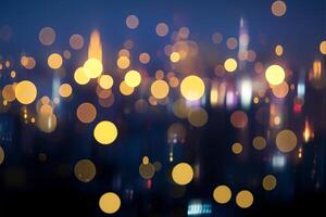 AI generated Hanging decorative lights with bokeh Abstract cityscape night background photo