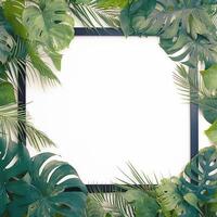 AI generated Black picture frame with jungle monster leaves on white background For Social Media Post Size photo