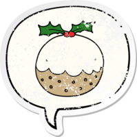 tecknad serie jul pudding med Tal bubbla bedrövad bedrövad gammal klistermärke png