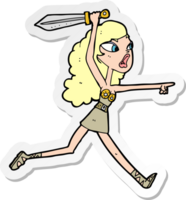 sticker of a cartoon viking girl with sword png