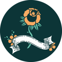 tattoo style icon with banner of a rose png