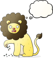 mano dibujado pensamiento burbuja dibujos animados león con espina en pie png