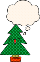 cartoon christmas tree with thought bubble in comic book style png