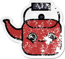 distressed sticker of a cute cartoon kettle png