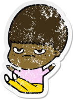 pegatina angustiada de un niño de dibujos animados png