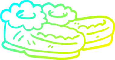 cold gradient line drawing of a cartoon comfy slippers png