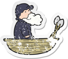 distressed sticker of a cartoon fisherman png