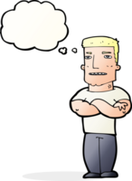 cartoon tough guy with folded arms with thought bubble png