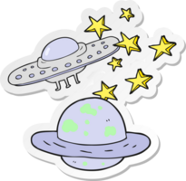 sticker of a cartoon flying saucer and planet png