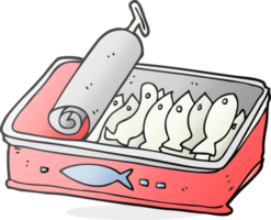 main tiré dessin animé pouvez de sardines png