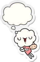 cute cartoon cloud head creature with thought bubble as a printed sticker png