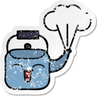 distressed sticker of a cute cartoon steaming kettle png