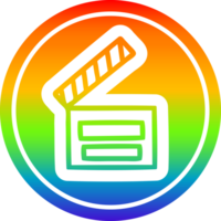 movie clapper board circular icon with rainbow gradient finish png