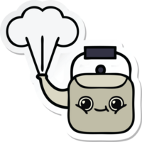 sticker of a cute cartoon steaming kettle png