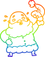 rainbow gradient line drawing of a santa claus waving his hat png