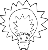 mano disegnato nero e bianca cartone animato leggero lampadina splendente png