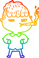 rainbow gradient line drawing of a cartoon man smoking png