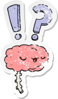 distressed sticker of a cartoon curious brain png