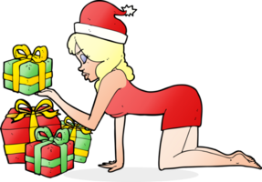 cartoon woman opening presents png