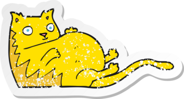 retro distressed sticker of a cartoon fat cat png