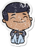 distressed sticker of a happy cartoon man png