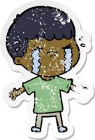 distressed sticker of a cartoon man crying png