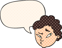 cartoon suspicious man with speech bubble in comic book style png