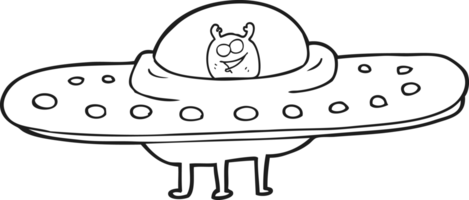 hand drawn black and white cartoon flying saucer png