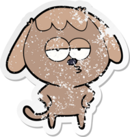 distressed sticker of a cartoon bored dog png