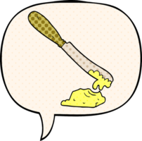 cartoon knife spreading butter with speech bubble in comic book style png