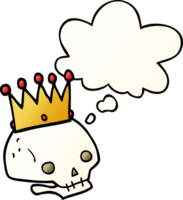 cartoon skull with crown with thought bubble in smooth gradient style png